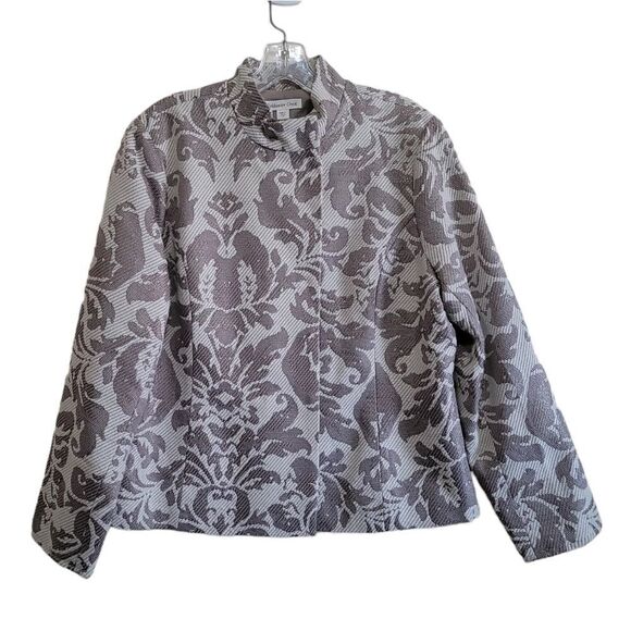 COLDWATER CREEK Womens Champagne Met Gold Jacquard  Blazer Jacket 16 - Picture 6 of 9